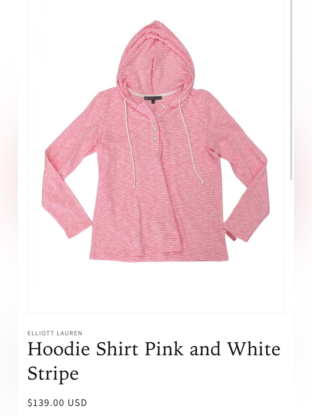 Elliott Lauren Pink and White Striped Hooded Henley